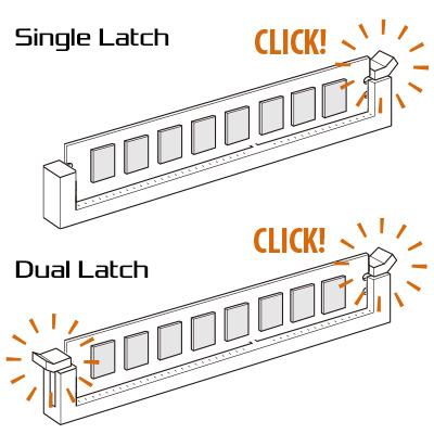 Make sure you hear a “click”, indicating memory modules installed correctly