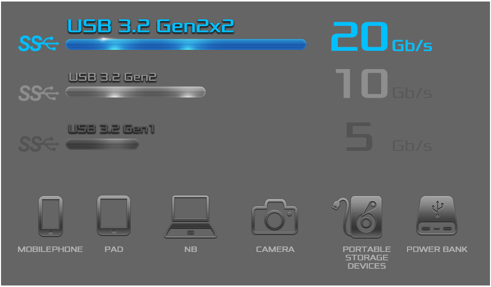 USB 3.2 GEN2x2 20Gb/s (500)