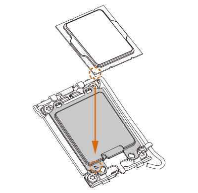 Identify the triangle marker on the CPU and the CPU socket cover